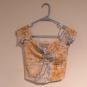 Urban Outfitters Off The Shoulder Map Crop Top